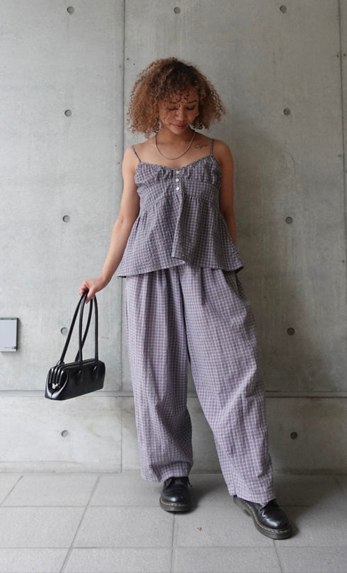 チェックボリュームラフパンツ